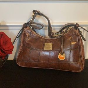 Dooney & Bourke Embossed Croc Crackled Distressed Brown Leather Hobo Bag